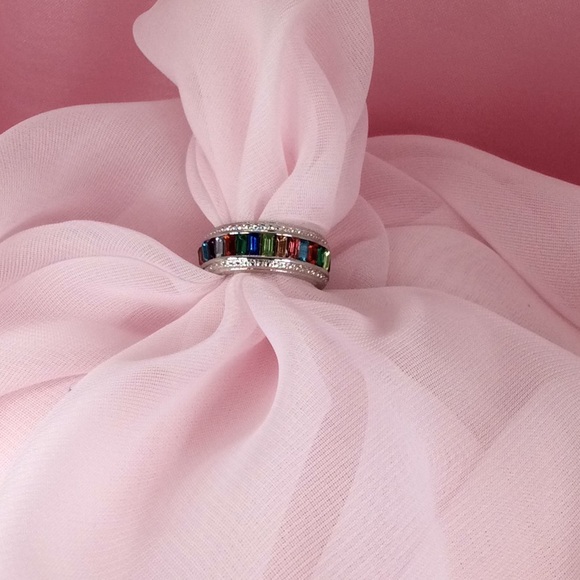 Silver Plated Band Multi Colored Topaz & Sapphires - Picture 4 of 6